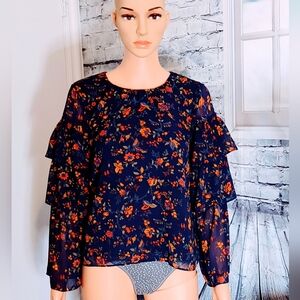 MADEWELL FLORAL RUFFLE SLEEVE COTTAGE CORE FESTIVAL BLOUSE WOMEN'S SIZE  XS